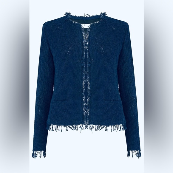 IRO Shavani Jacket teal revolve frayed boho chic preppy 42 10 large $395